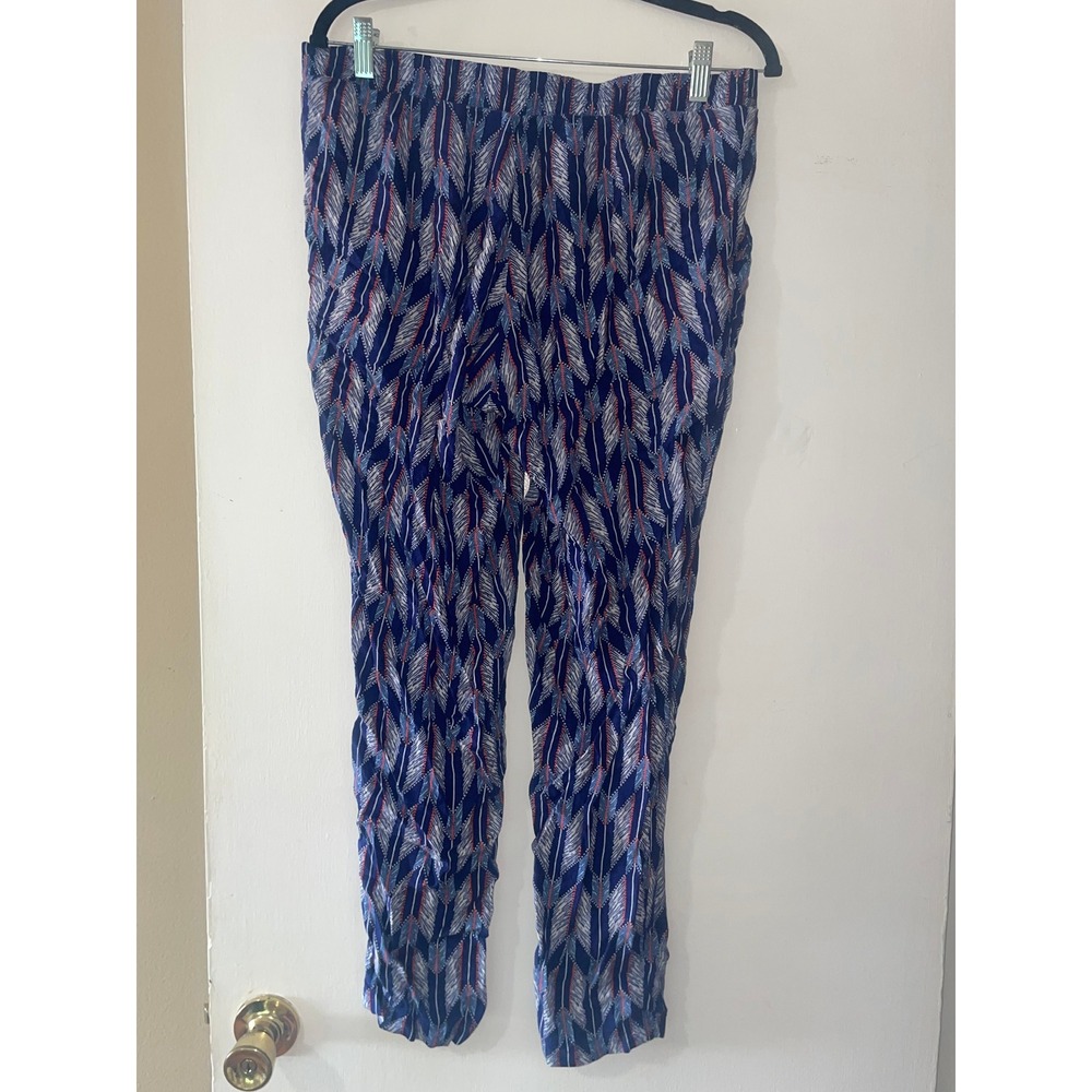 H&M Divided Blue Ikat Feather Print Relaxed Tapered Leg Pants Womens Size 8 - Picture 2 of 8